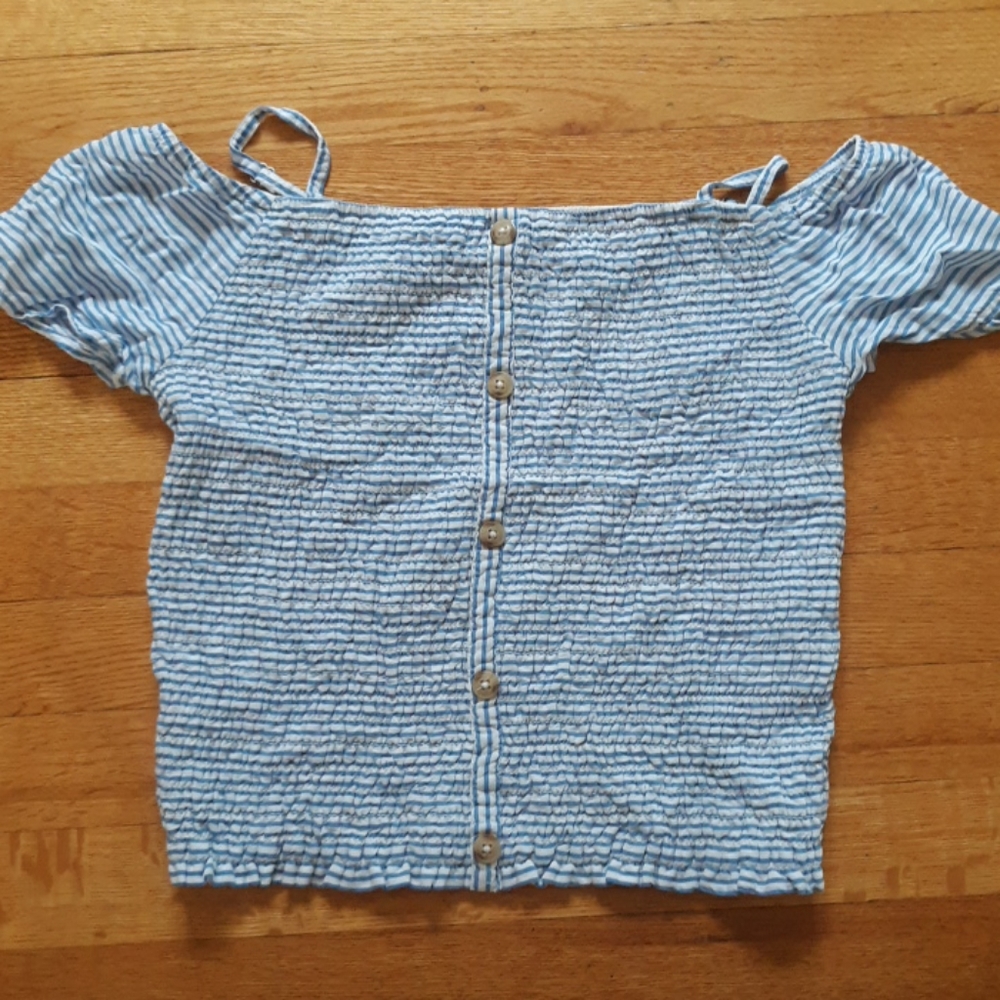 Striped cold shoulder top